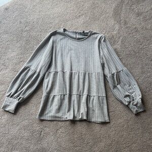 Tiered Grid Pattern Tunic Blouse
